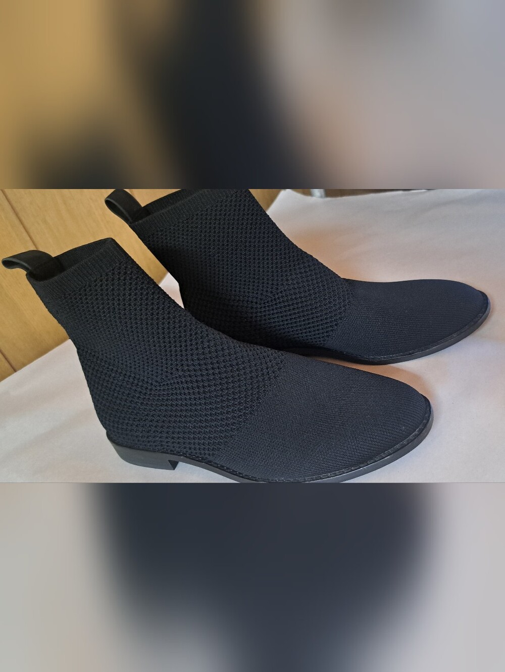 Eileen Fisher Jude Recycled Stretch Knit Ankle Bootie Black Sleek Preppy Sz 7